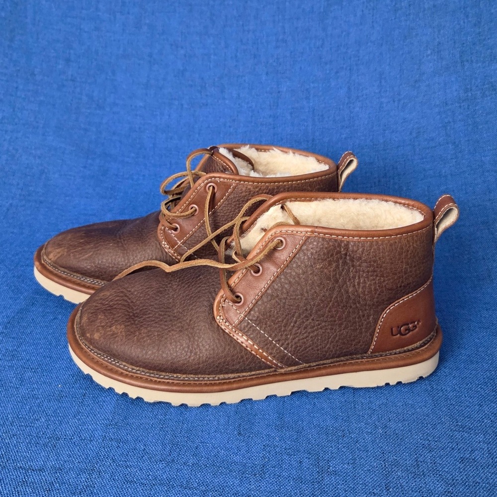 Men's UGG Waterproof Full Grain Brown Leather Neumel boots wool lining Size 10
